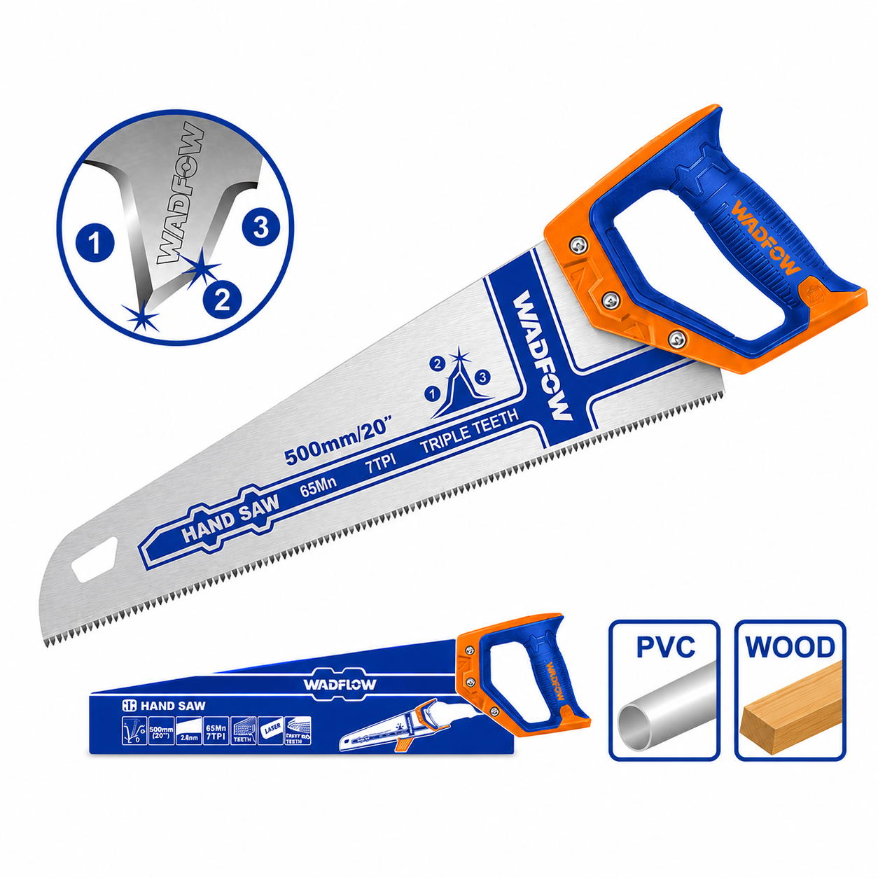 Scie Égoïne 500 mm WADFOW WHW8G20 — Lame Acier Trempé Coupe Bois Menuiserie Bricolage | SQES Tunisie