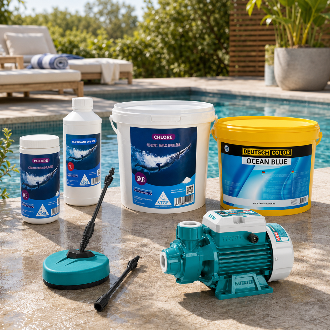 Pompes vide-cave, brosses, bâches, silicones, rubans étanches et accessoires pour entretenir votre piscine en été. Livraison rapide en Tunisie — SQES.