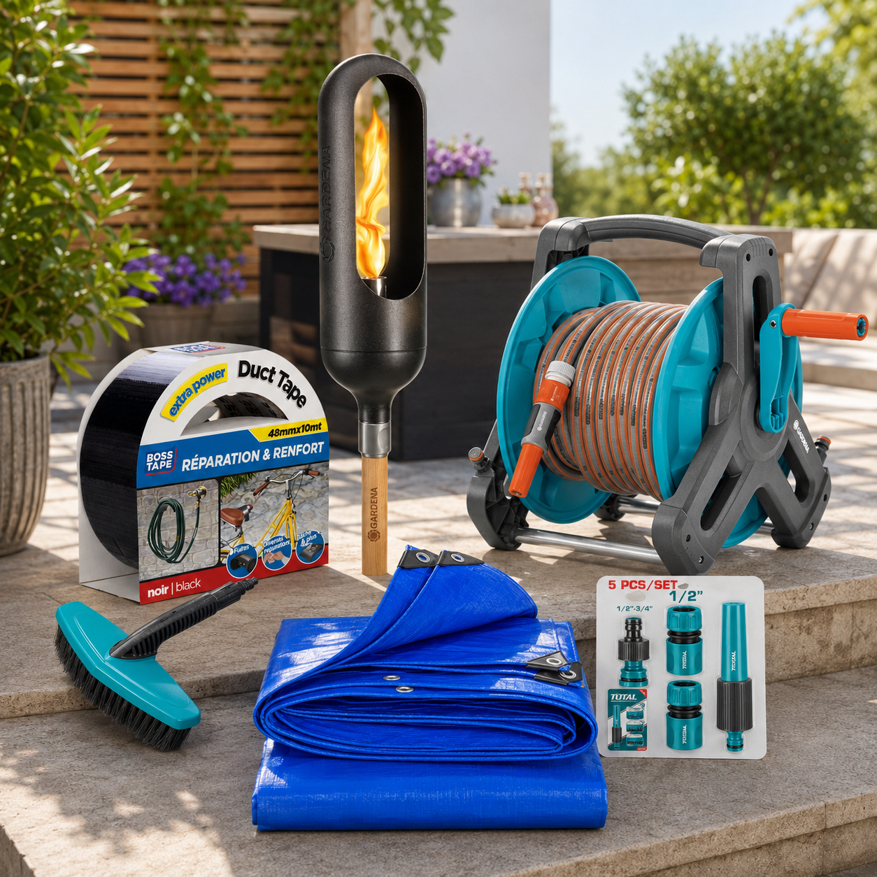 Tuyaux, raccords, pulvérisateurs, bâches, moustiquaires, rubans et accessoires consommables pour jardin et terrasse en été. Livraison rapide — SQES.