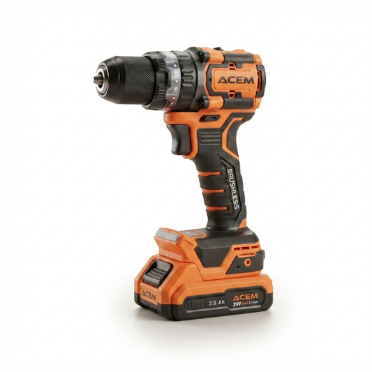 Perceuse-visseuse ACEM CD100 Brushless 20V 2Ah mandrin auto-serrant fond blanc – outillage SQES Ariana