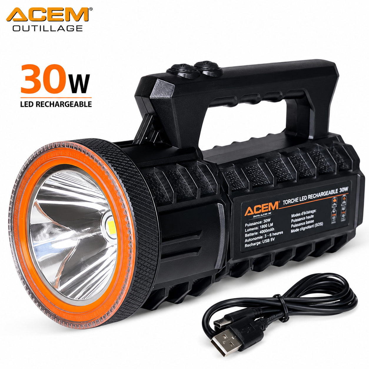 Torche LED Rechargeable 30W ACEM TL430 – IP66
