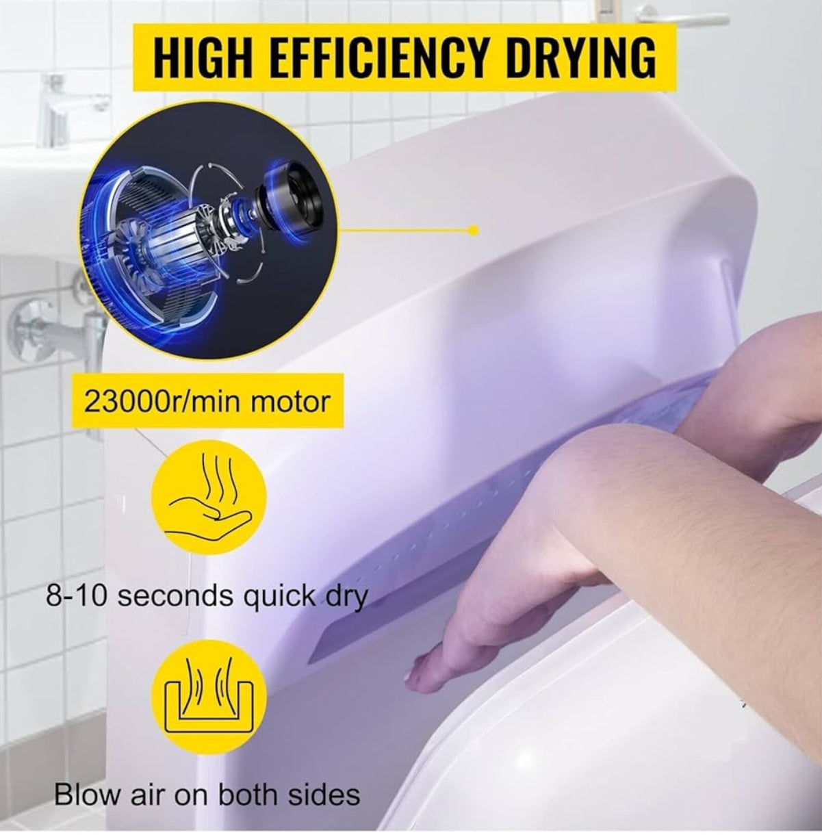 Losdi Sèche-main vertical jet automatique 1600W ABS blanc