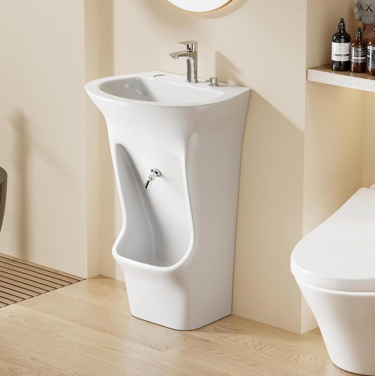 Lavabo & Bidet 2 en 1 pour Ablutions – Céramique Blanche avec Commande au Pied