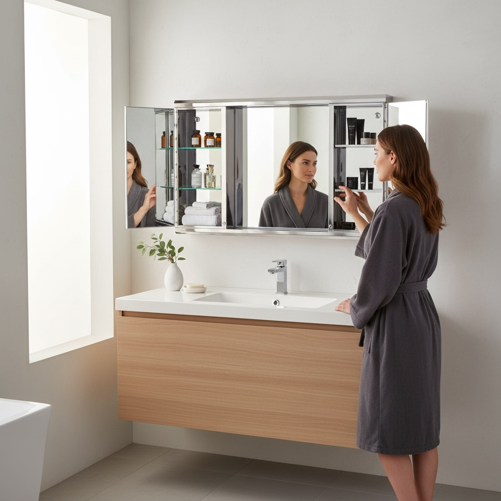 Boîte à Pharmacie Miroir Éclairage LED Inox Double Portes