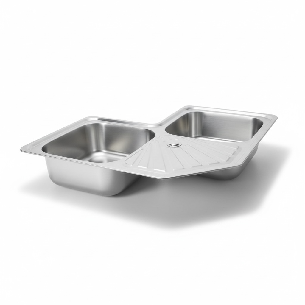 Évier d'Angle en Inox 2 Cuves avec Égouttoir 830x830mm