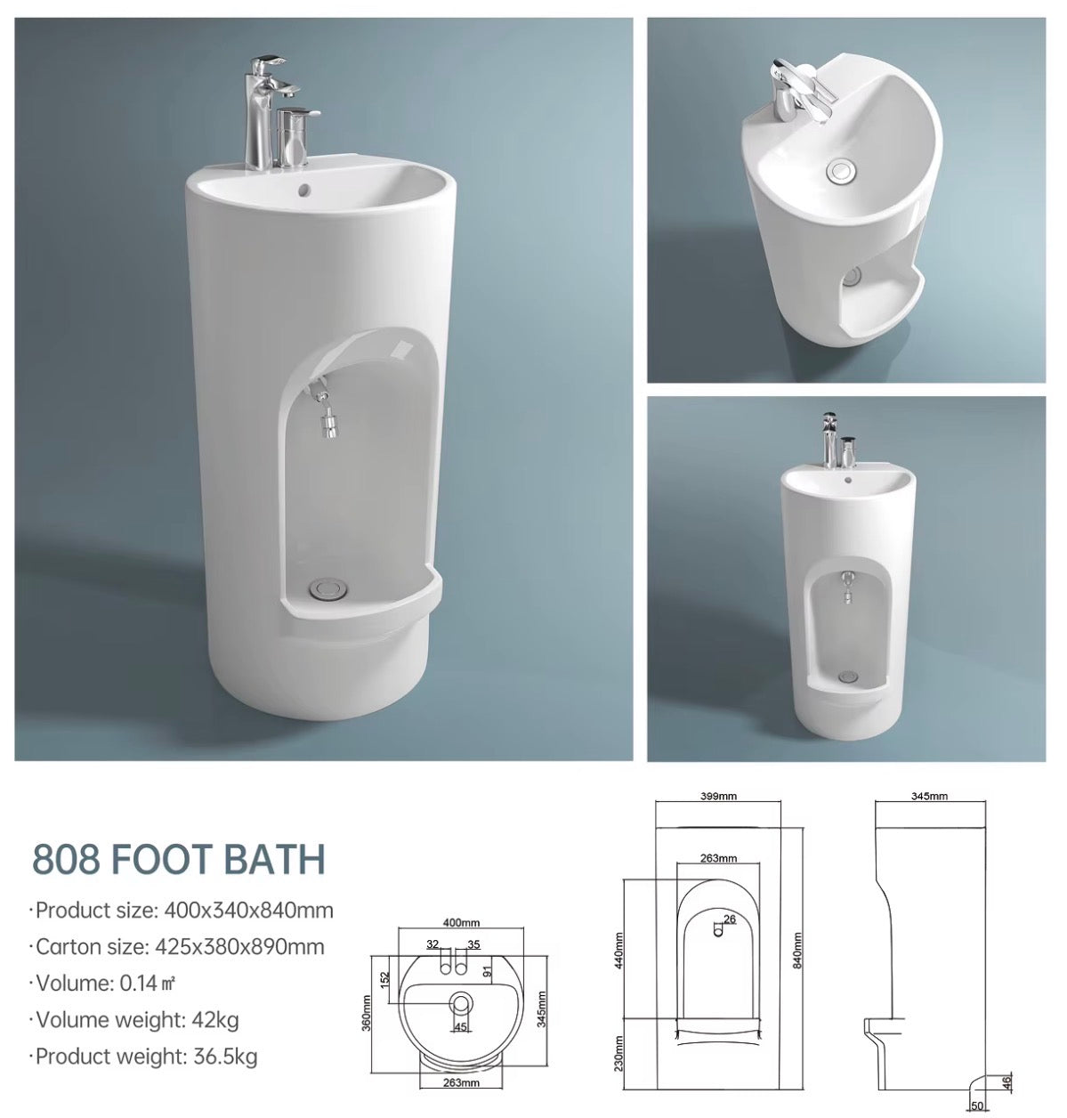 Lavabo Bidet 2 en 1 sur pied – Céramique blanche Style moderne