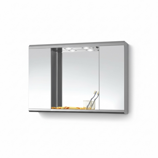 Boîte à Pharmacie Miroir Éclairage LED Inox Double Portes