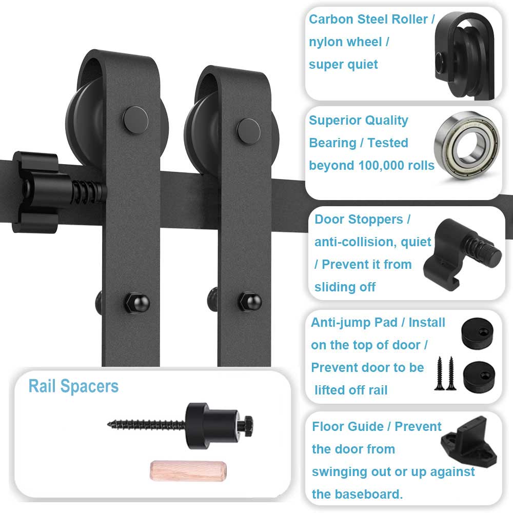 KIT Rail Porte Coulissante Complet 2M Acier Noir - Système Stable 150kg