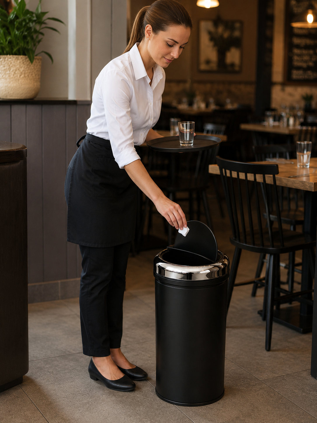 Poubelle design à couvercle basculant – usage professionnel restaurant