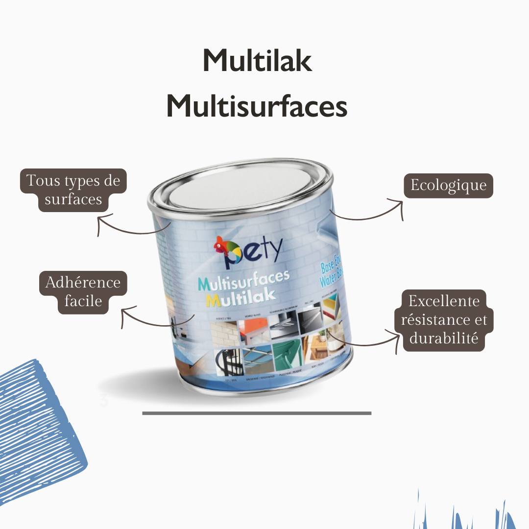 Peinture Laque Multilak PETY Multi-Support 750ml – Mat, Satiné, Brillant, Métallique, Noir Mat