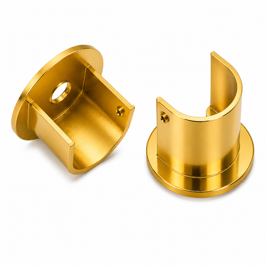 supports tube latéraux en aluminium poli DN25 finition or  brillant. SQES TUNISIE