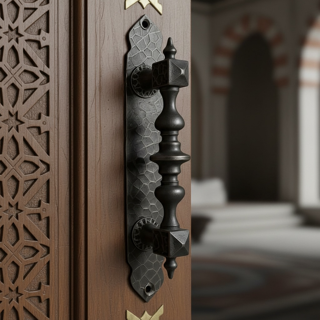 Poignées de porte vintage en laiton massif antique Noir