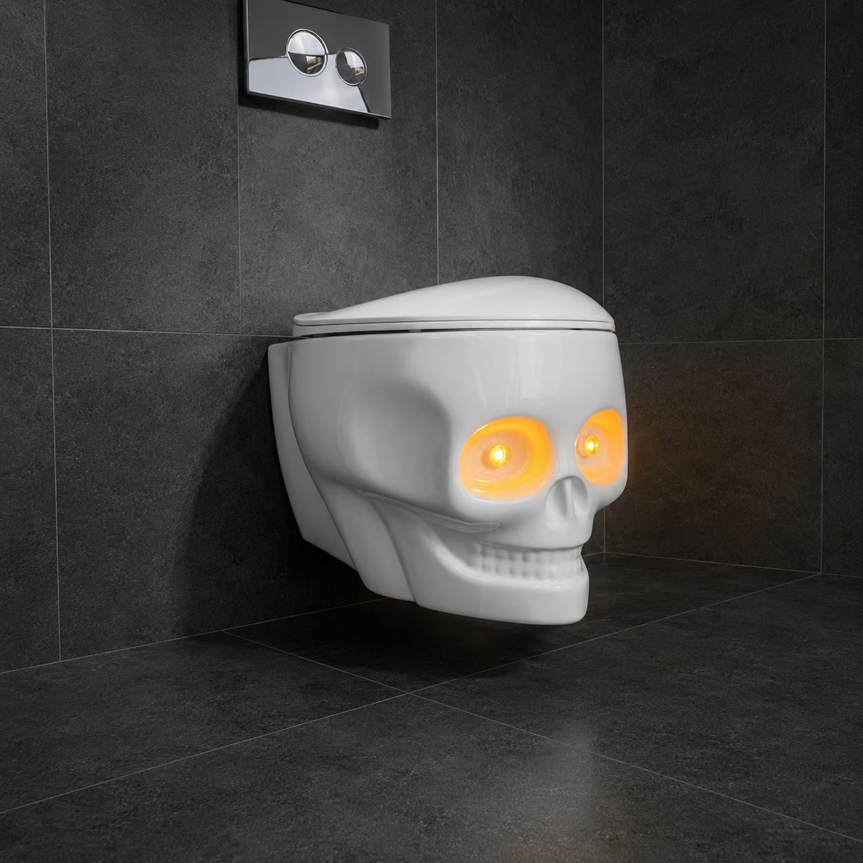 WC Suspendu Design Crâne – Céramique Blanche Brillante | Yeux LED