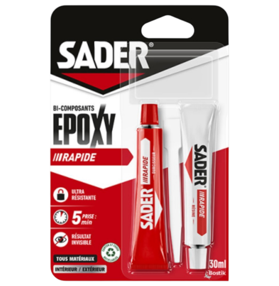 COLLE EPOXY BI-COMPOSANT RAPIDE SECHAGE RAPIDE sader 30ml - SQES