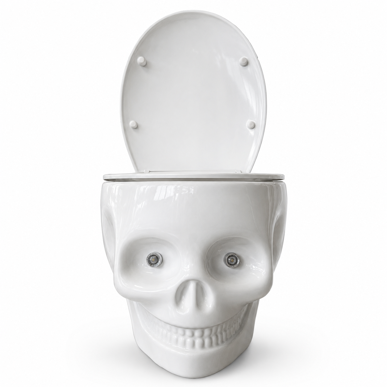 WC Suspendu Design Crâne – Céramique Blanche Brillante | Yeux LED