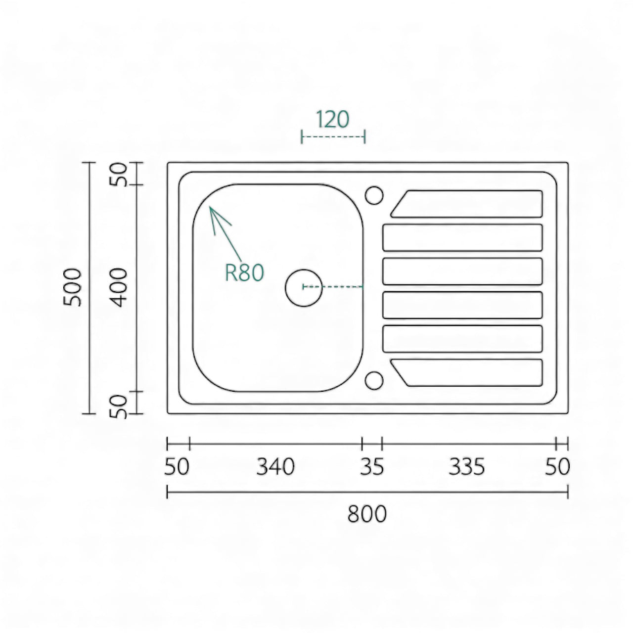 Evier Inox Apparent 80x50 cm - 1 Cuve + Égouttoir | Banka Sinks