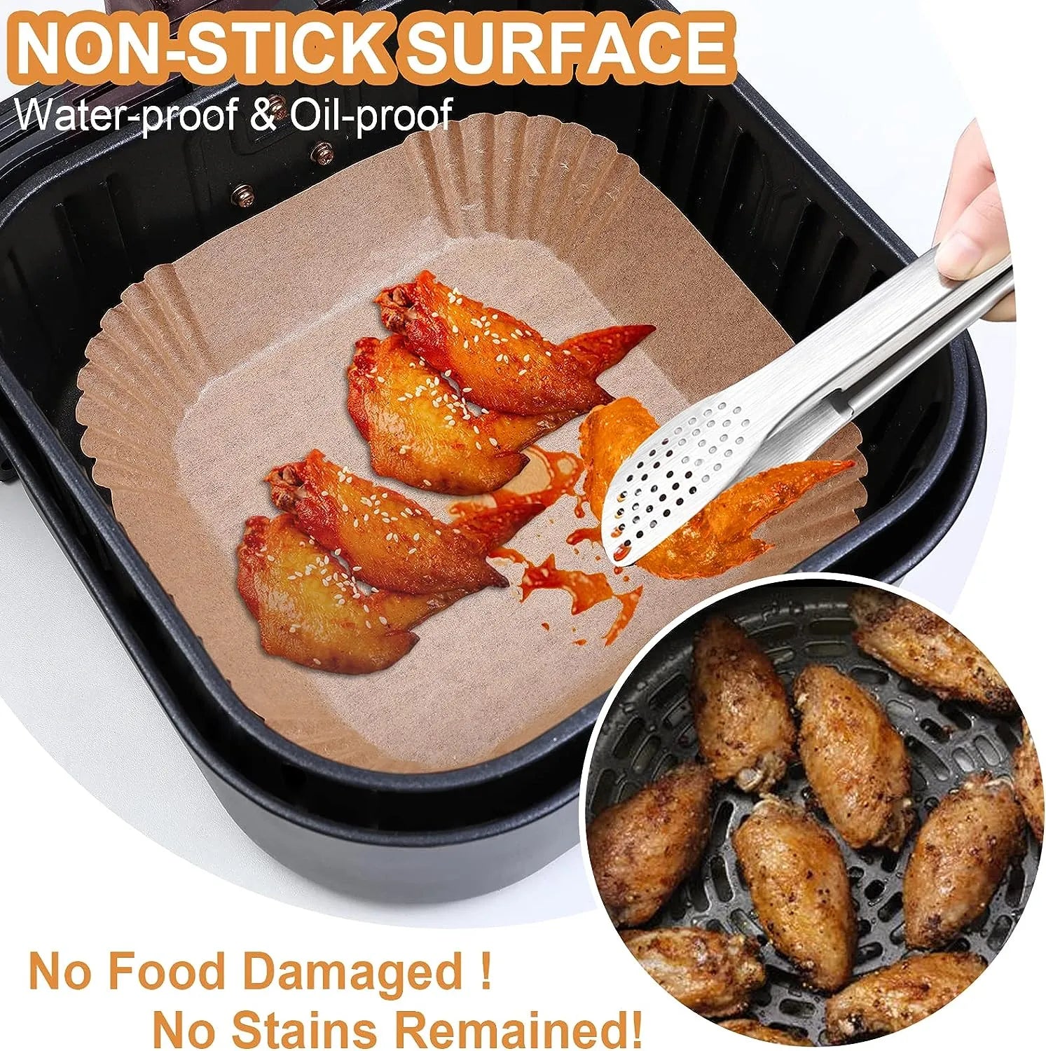 Papier Cuisson Air Fryer - 17cm Carrée (40pcs) - SQES