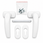 Poignée de fenêtre blanche avec plaques, axe carré et vis de fixation, kit complet de quincaillerie sur fond blanc pour image produit Shopify