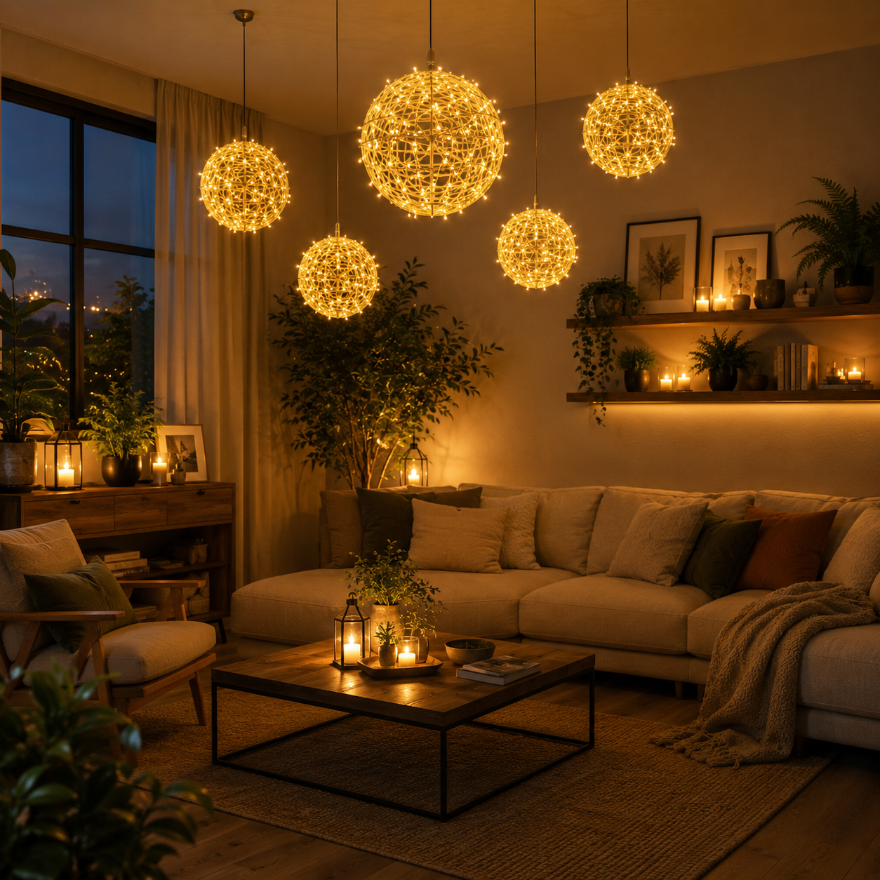 Boule lumineuse décorative LED tressée, blanc chaud. Dispo en 3 tailles. Livraison Tunisie – SQES Ariana Menzah 8.