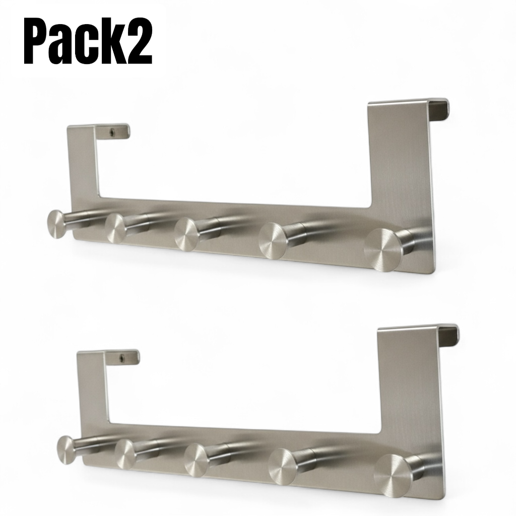 Pack 2 Porte Manteau Mural 5 Crochets Inoxydable - Patère Acier Chromé