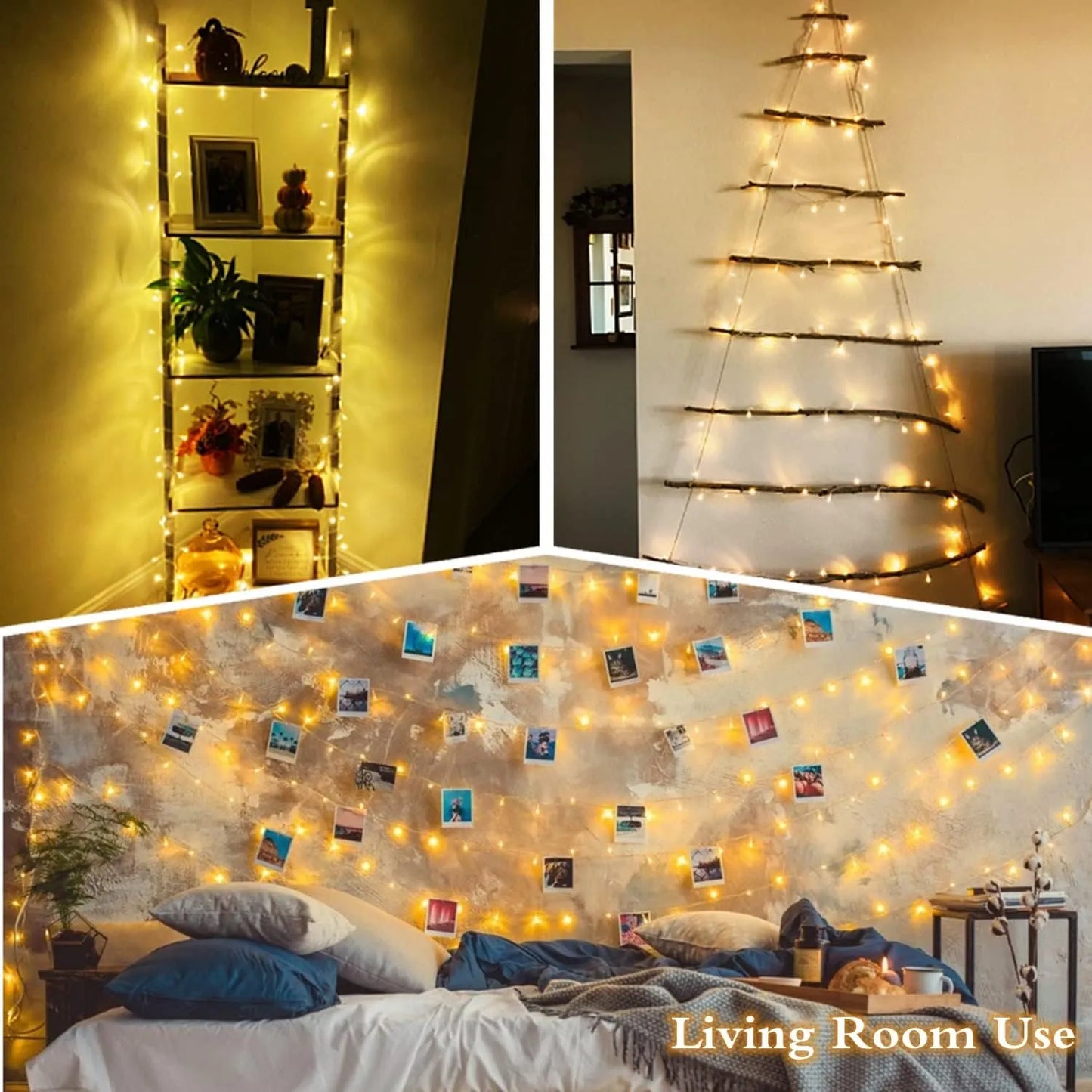 Lot de 5 Guirlandes Lumineuses Décoratives - 100 LED - 10m - Jaune WW - SQES