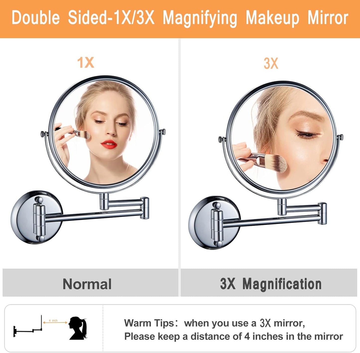 Miroir Pivot Rond P902 Mural Chromé Double Face 1X/3X