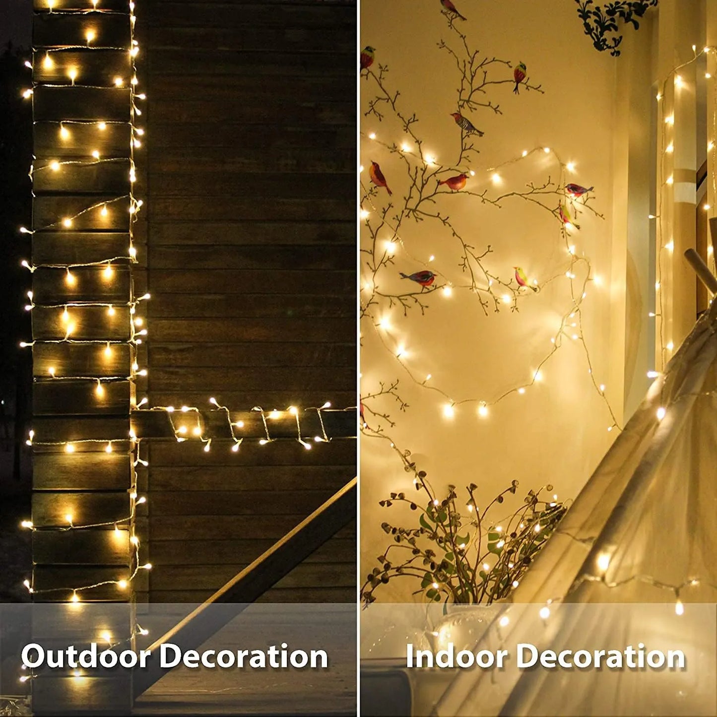 Lot de 5 Guirlandes Lumineuses Décoratives - 100 LED - 10m - Jaune WW - SQES