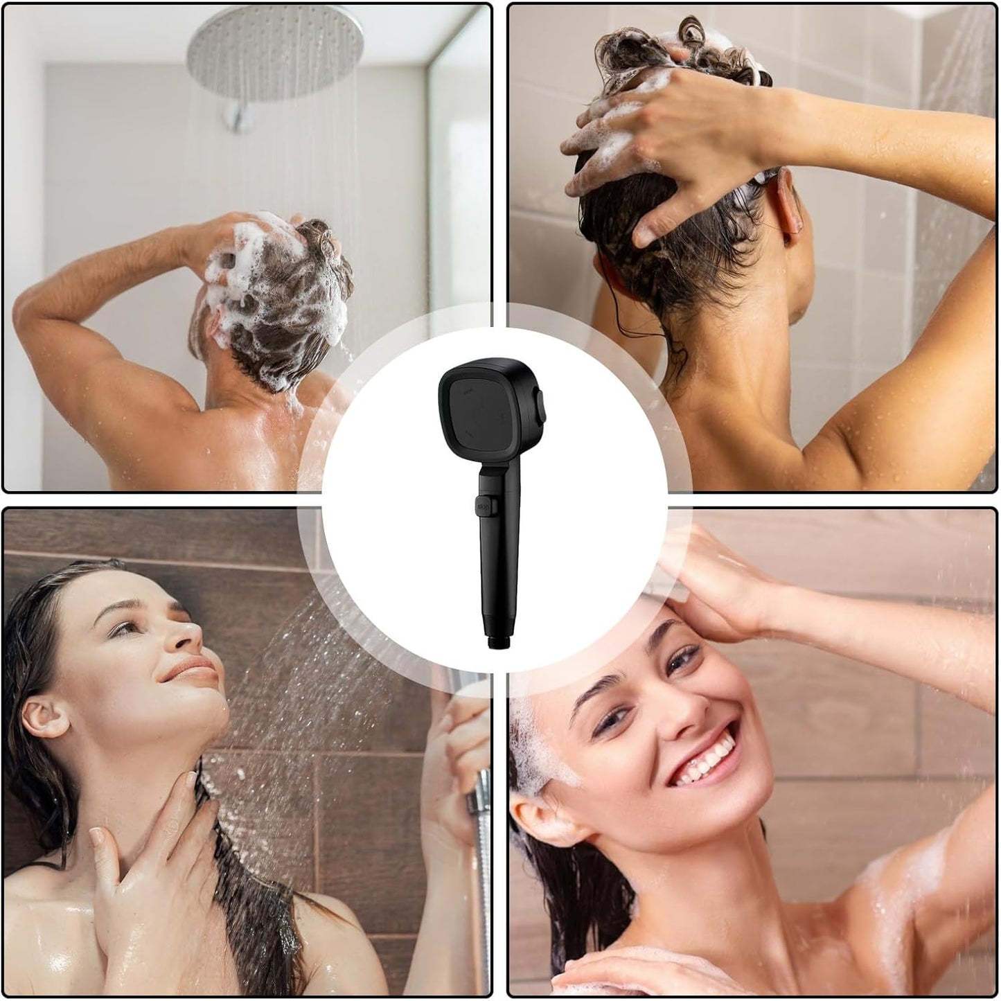 Pommeau de Douche Haute Pression Filtré 3 Modes Noir