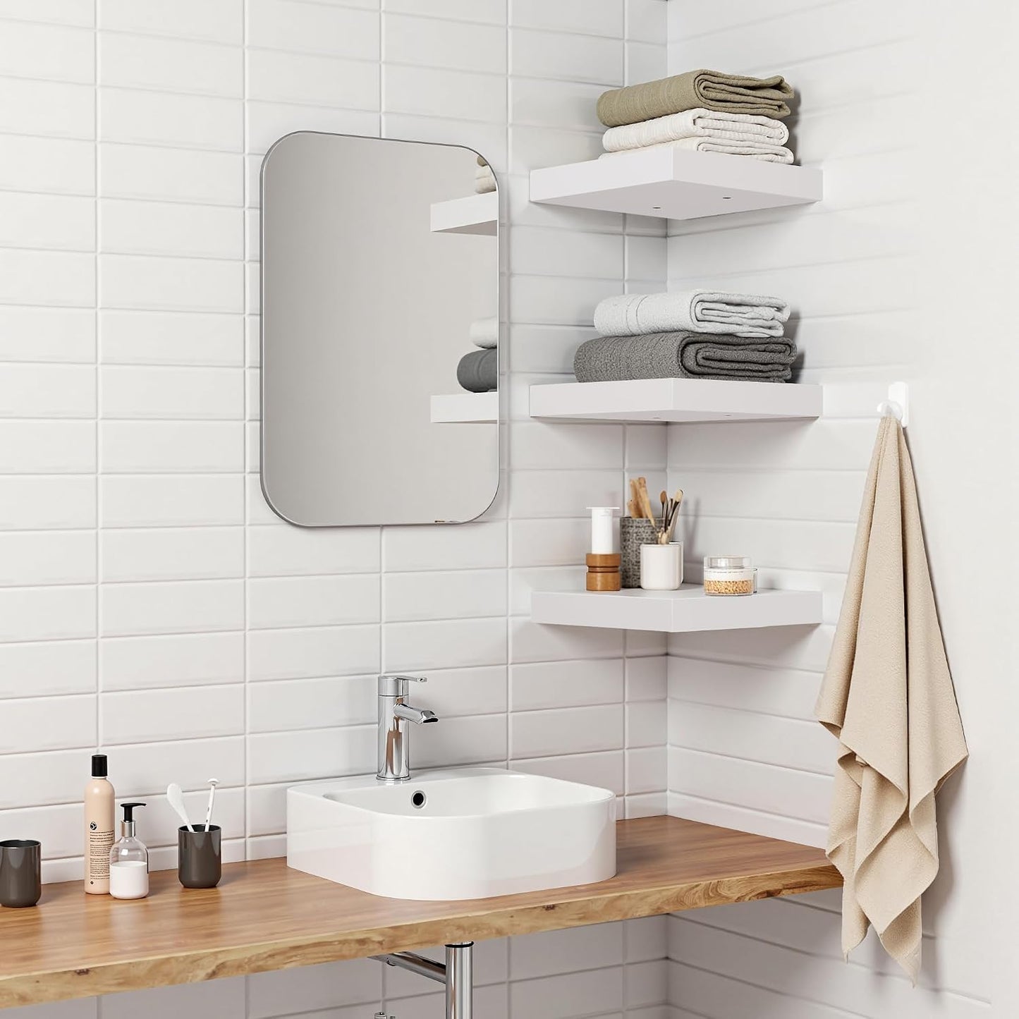Étagère murale flottante blanche en bois avec fixation invisible – SQES Tunisie