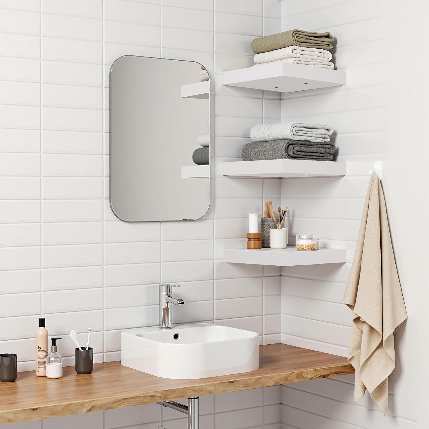 Étagère murale flottante blanche en bois avec fixation invisible – SQES Tunisie