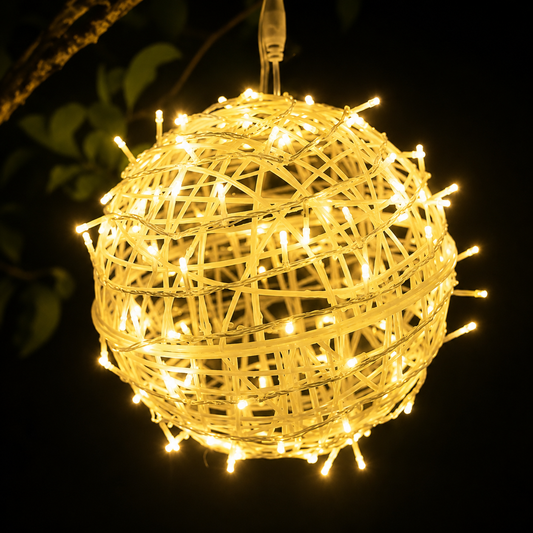 Boule lumineuse décorative LED tressée, blanc chaud. Dispo en 3 tailles. Livraison Tunisie – SQES Ariana Menzah 8.