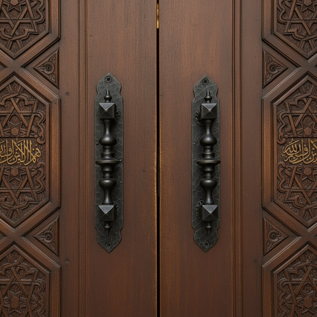 Poignées de porte vintage en laiton massif antique Noir