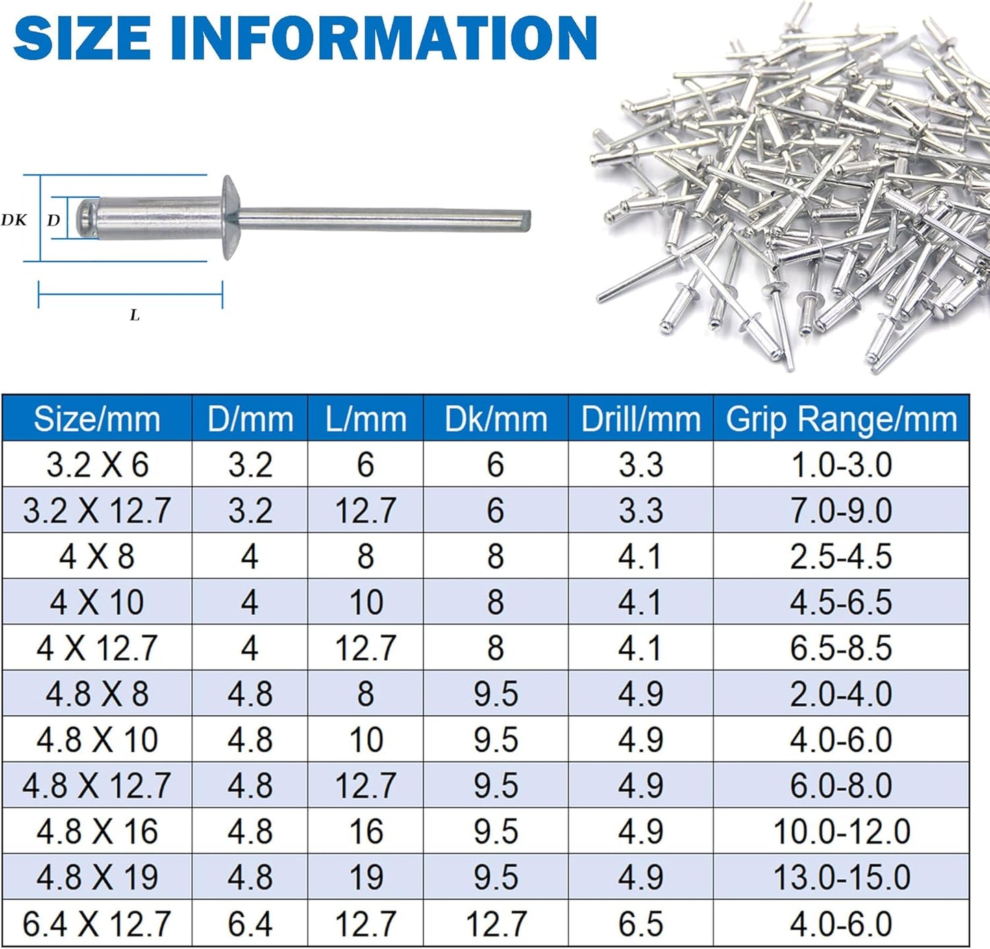 Rivet Pop Aluminium GK 8x3mm - 1000pcs
