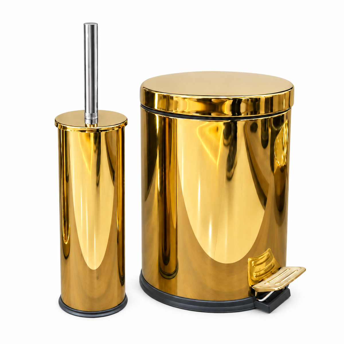 Ensemble Poubelle à Pédale 3L + Brosse WC Acier Inoxydable Gold Doré
