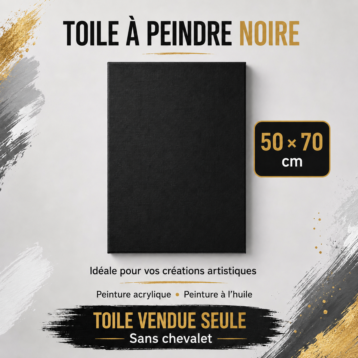 Toile à Peindre Vierge Noire 50×70 cm – Acrylique & Huile