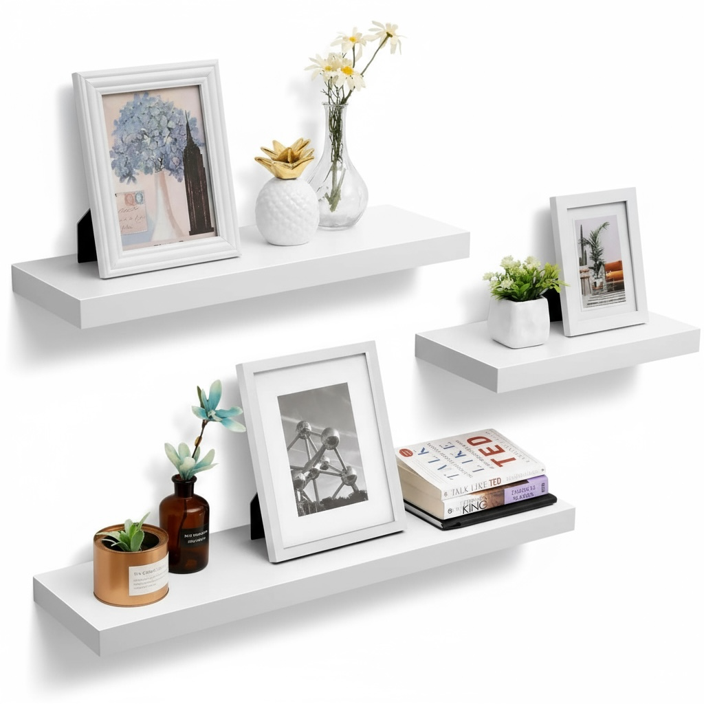 Lot de 3 étagères flottantes blanches (60cm, 75cm, 100cm)
