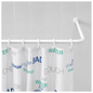 Tringle de rideau de douche d’angle blanche installée dans une salle de bain moderne avec carrelage blanc et rideau de douche suspendu.