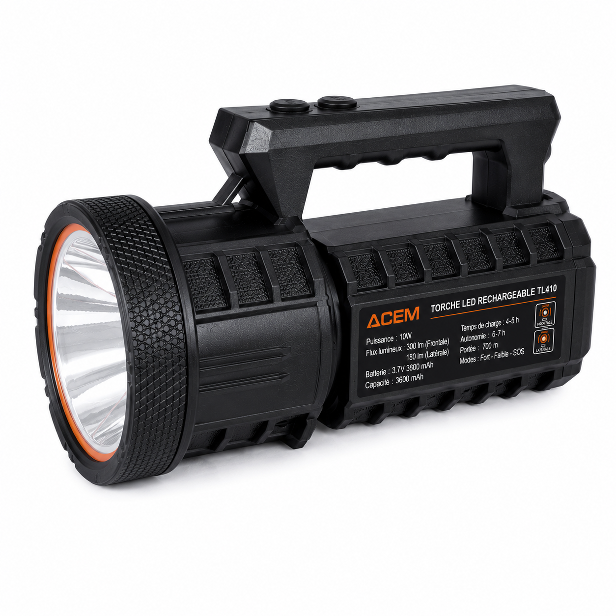 Torche LED Rechargeable 10W IP66 – Batterie 3600 mAh – USB Type-C – TL410