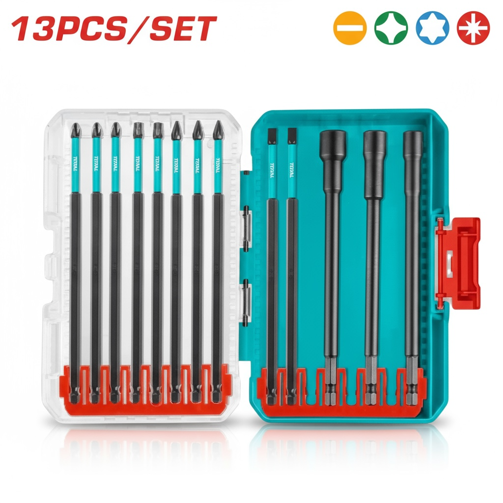 Jeu 13 Embouts Longs TOTAL TacSDL01306 – 150mm Impact + 3 Douilles Magnétiques