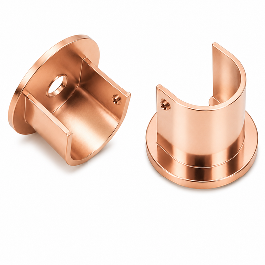 supports tube latéraux en aluminium poli DN25 finition or rosé brillant. SQES TUNISIE
