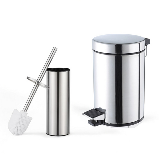 Ensemble Poubelle & Brosse WC  Inoxydables – 3Litres & Hygiène Totale