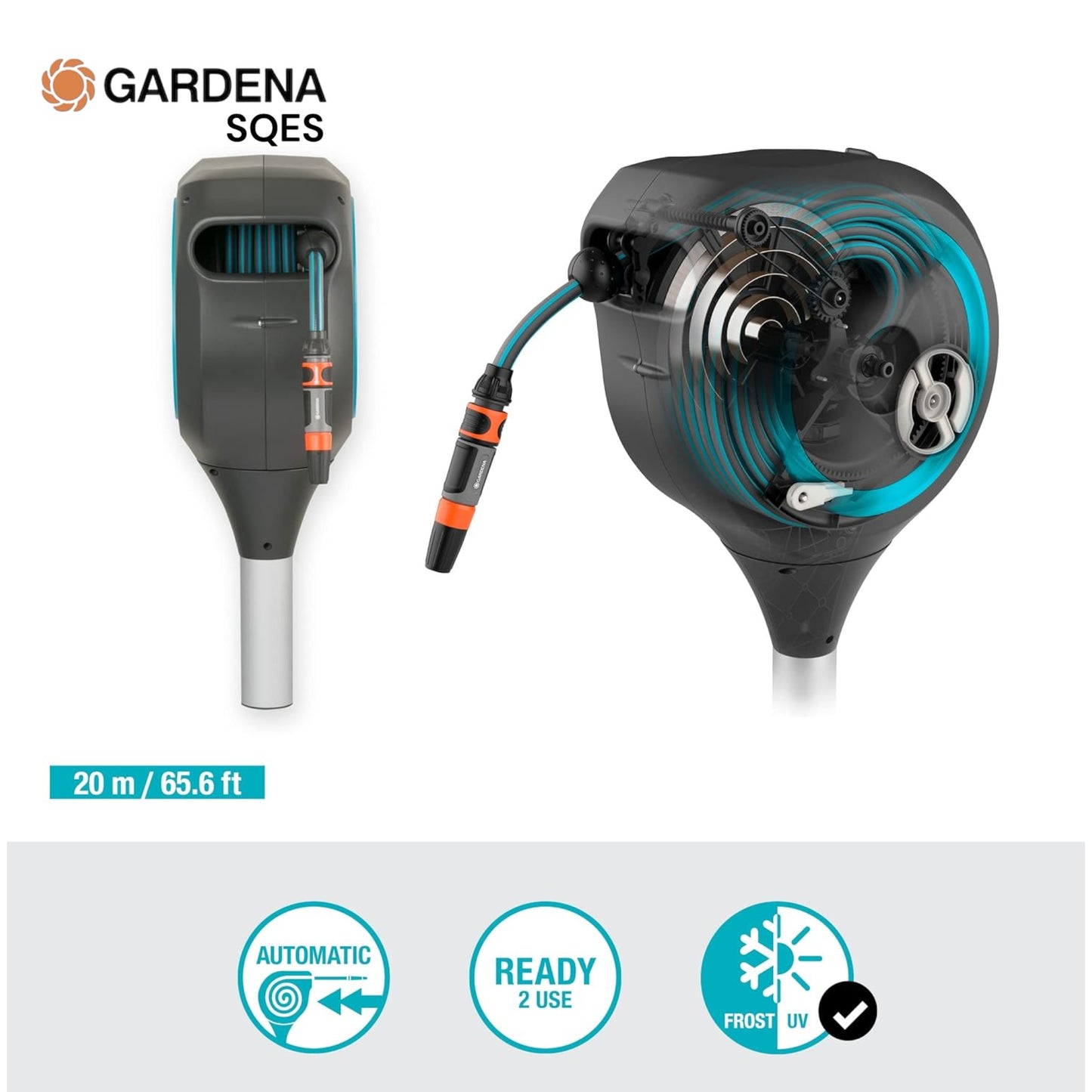Dévidoir Automatique sur Pic RollUp M 20m GARDENA — Réf. 18614-20