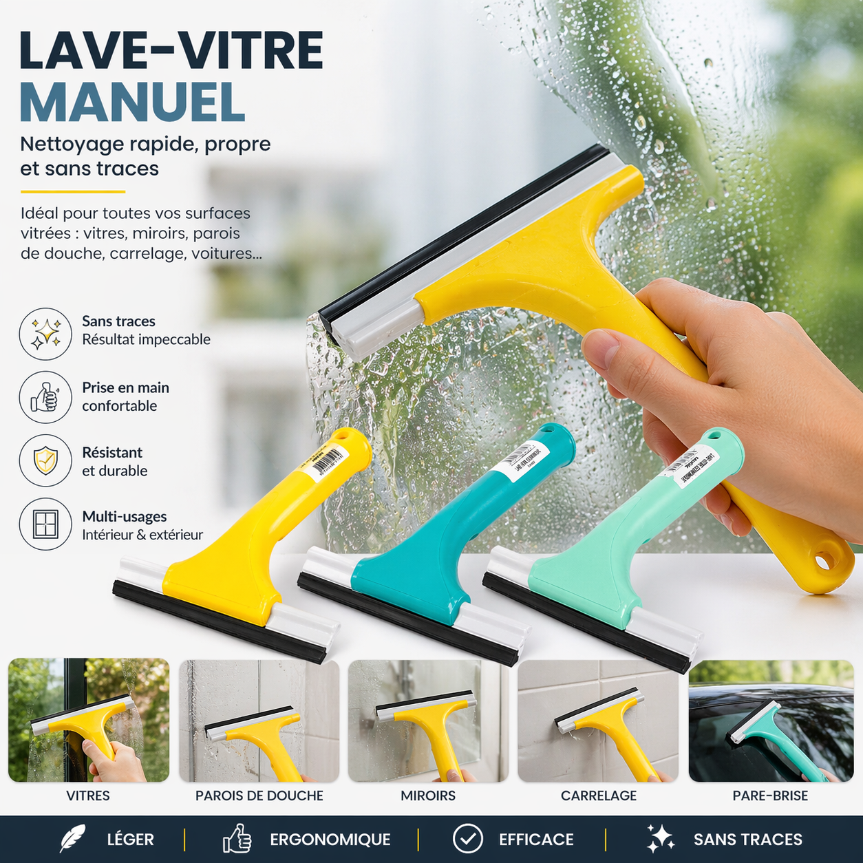 Lave-vitre Manuel avec Raclette — Nettoyage Sans Traces