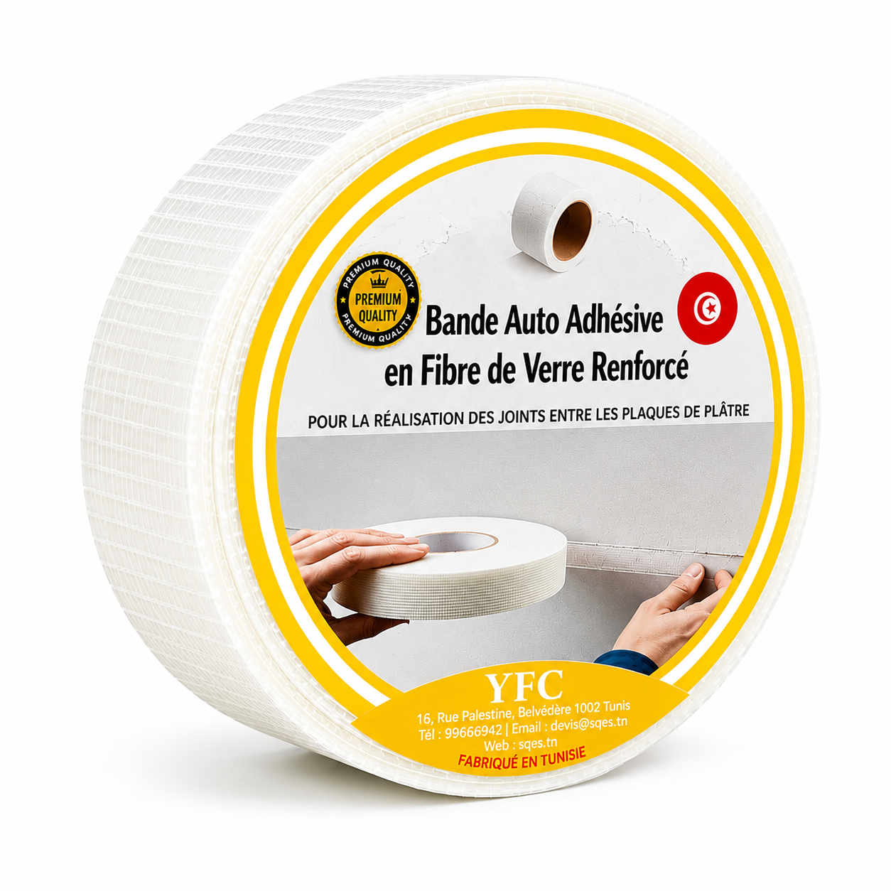 Bande adhésive en fibre de verre renforcée YFC 50mm x 45m blanc