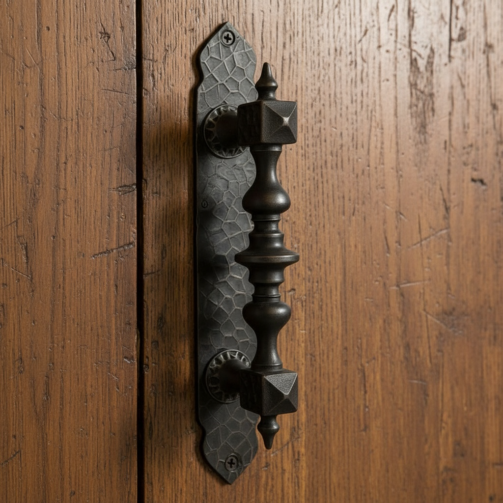 Poignées de porte vintage en laiton massif antique Noir