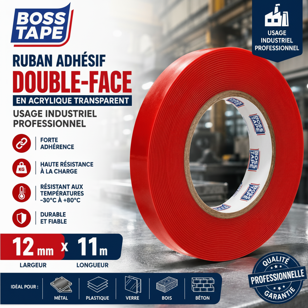 Ruban Adhésif Double Face Acrylique BOSS TAPE – 12mm x 11m