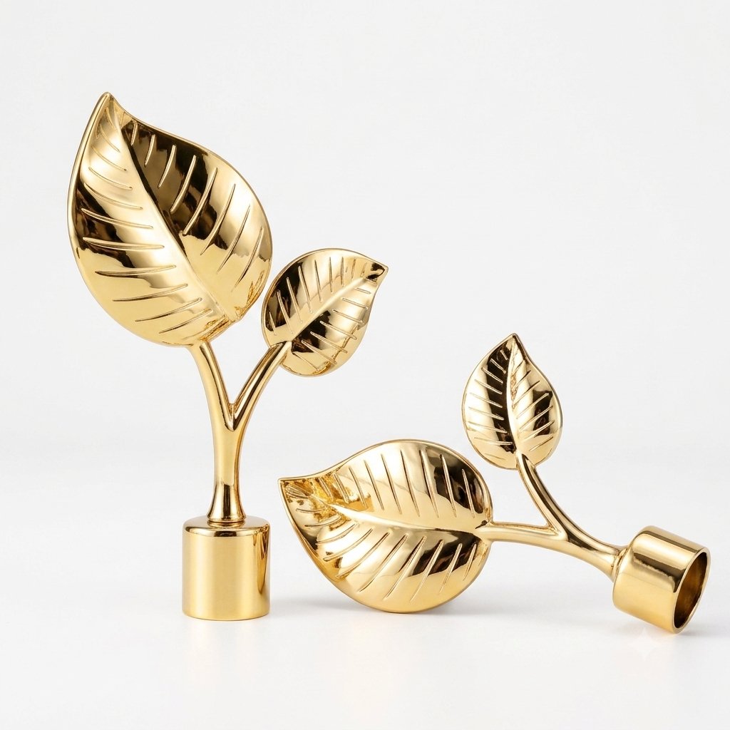 embout design feuilles IRIS DN25 or brillant, lot 2 pcs, finition dorée premium, tringle à rideaux – SQES Ariana Menzah 8 Tunisie