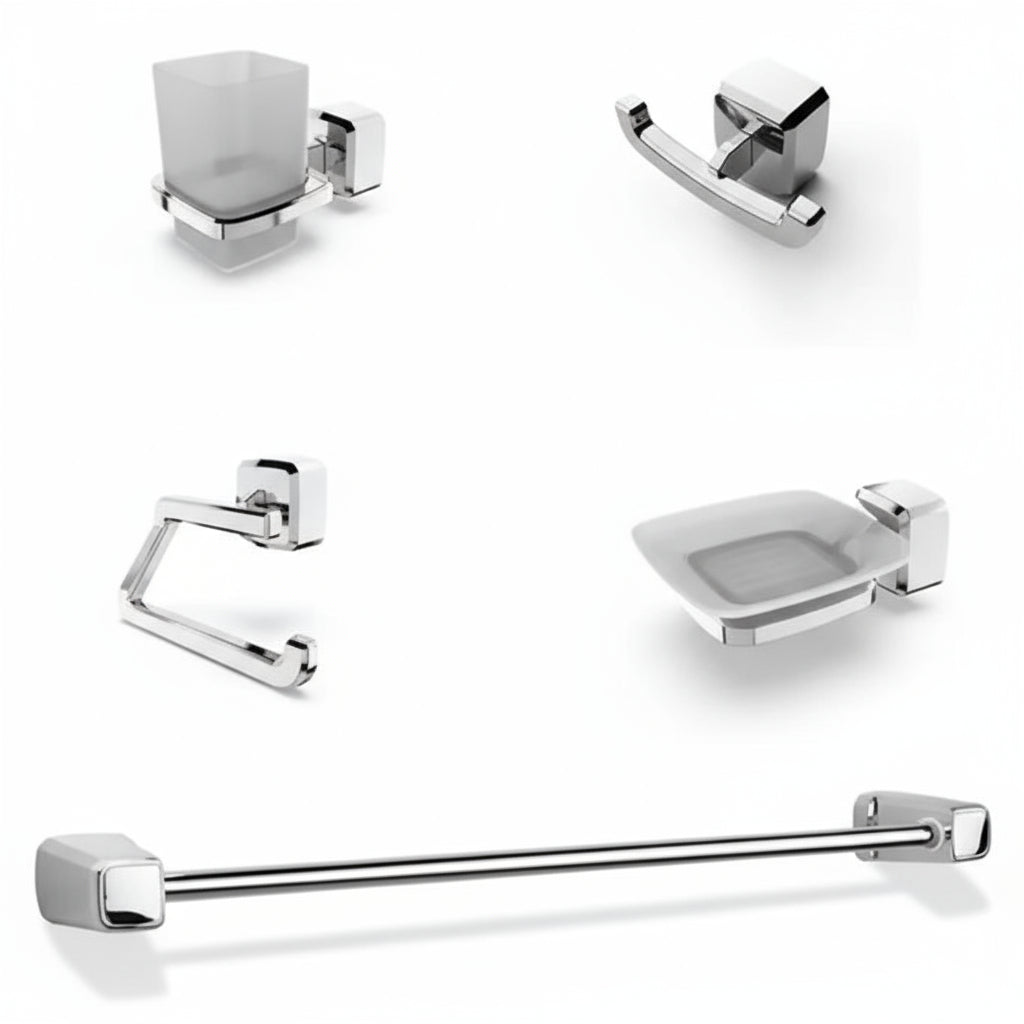 Ensemble accessoires Salle De Bain - En plastique chrome - 5 Pièces - SQES