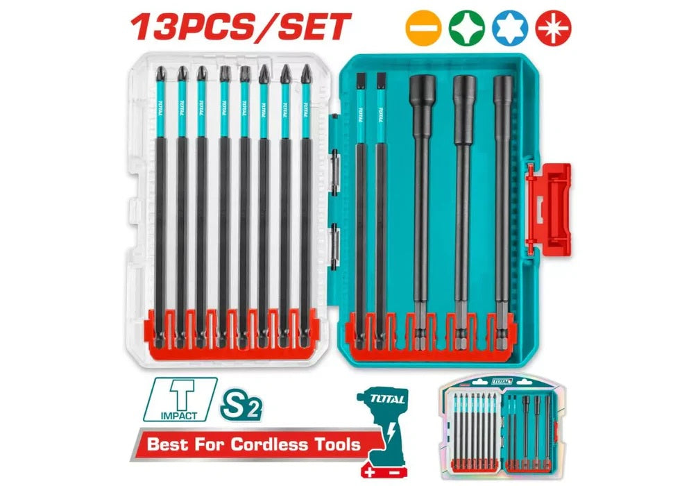 Jeu 13 Embouts Longs TOTAL TacSDL01306 – 150mm Impact + 3 Douilles Magnétiques