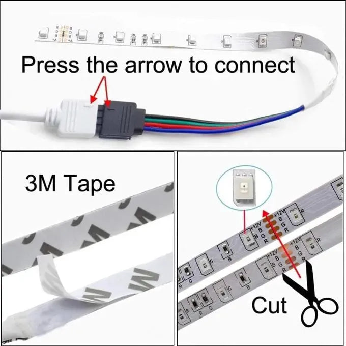 Kit Ruban LED RGB 5m, smd2835, 4 couleurs, avec télécommande - SQES